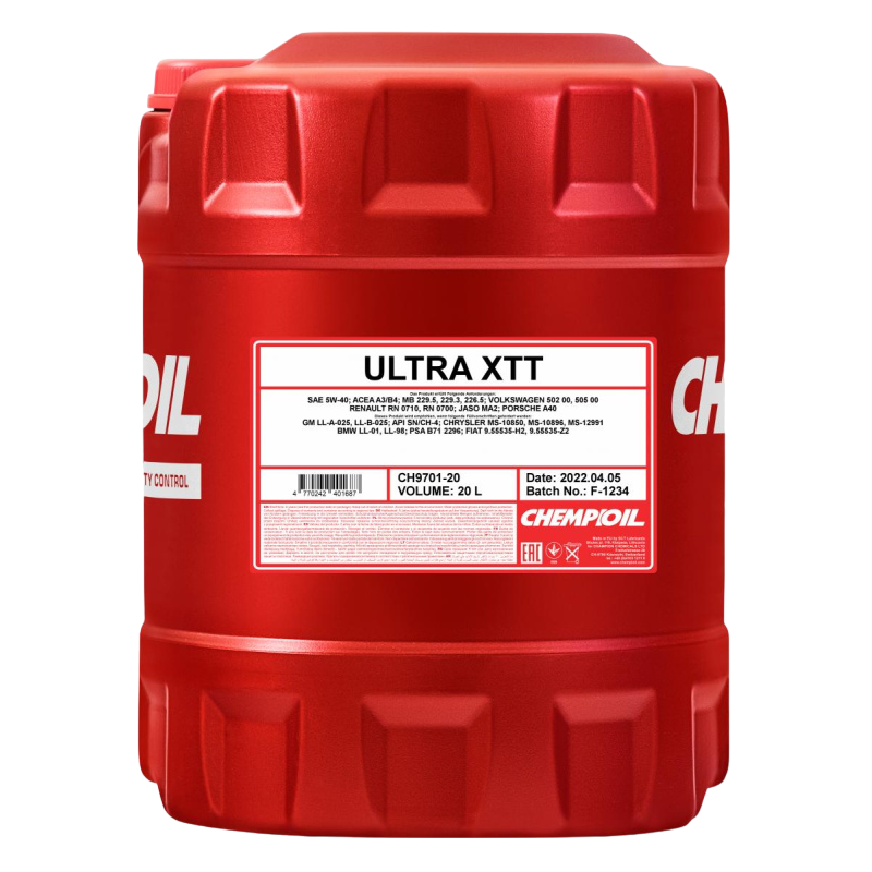 CHEMPIOIL Моторное масло синтетическое Ultra XTT 5W-40 A3; B4/SN; CF, 20л