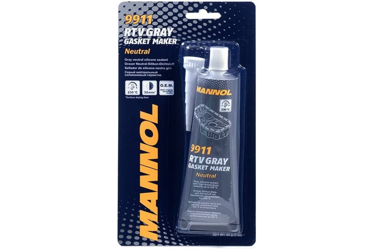 MANNOL 9911 Серый нейтральный силикон герметик (от -40С до +230С)RTV Gasket Market Gryy Neutral 85гр