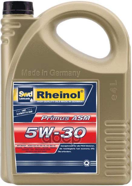 SWD Rheinol Масло моторное синтетическое Primus ASM 5W-30 SN/CF/A5/B5/C2 4л