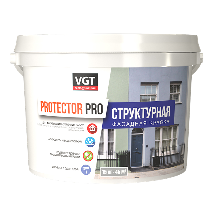 ВГТ Структурная краска для наружных и внутренних работ PROTECTOR PRO 7кг