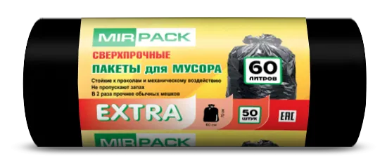 Мешок д/м ПНД Mirpack- “STANDART” 60л (1р-30шт) 6мкм (1уп/25рул)