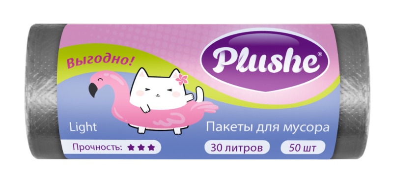 Мешки Мусорные Plushe 30л (23,5*49), 50шт 4,2мкм, прочные, 50 в коробе