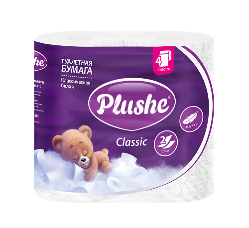 Туалетная Бумага Plushe Classic 4 рул. в упак.*18 метров, 2 слоя