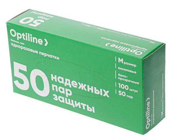 Перчатки виниловые Optiline прозрачные M *100/1000