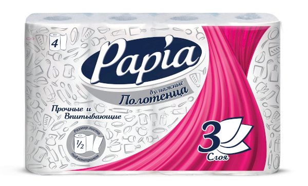 Полотенца бумажные PAPIA 3 слойные белые 4 рулона в упаковке*7