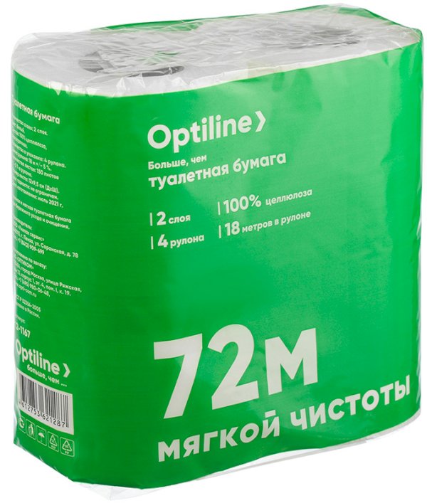 Туалетная бумага Optiline, 2-слойная, белая, 4 рулона в упаковке, 12 упаковок в мешке