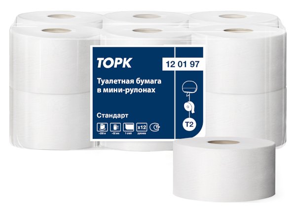 Туалетная бумага Tork Universal Т2 120197 1-слойная белая 200 метров (12 рулонов в упаковке)