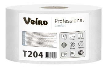 Туалетная бумага Veiro Professional Comfort T204 2-слойная белая 170м (12 рулонов в упаковке)