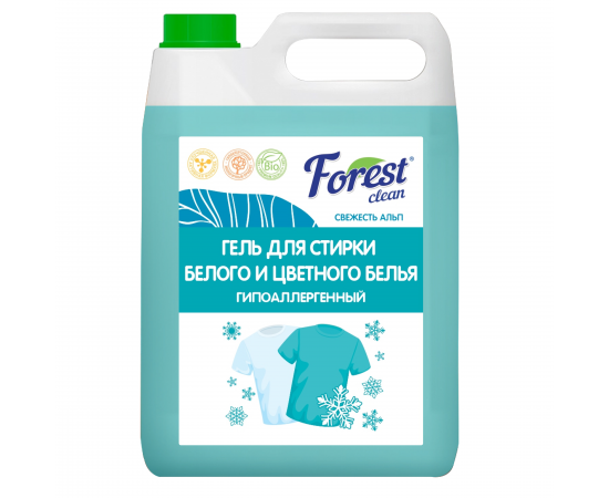 Forest Clean: Гель-концентрат д/стирки бел/цвет «Свежесть Альп» 5л/2шт, шт