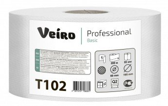 Туалетная бумага Veiro Professional Basic T102 1-слойная серая 200м (12 рулонов в упаковке)