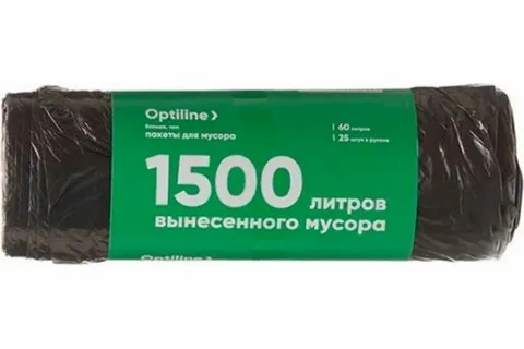 Пакеты для мусора Optiline, ПНД, 60х80 см, 10 мкм, 60 л, 25 шт. в рулоне, 1000 шт. в коробке