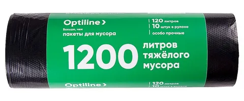 Пакеты для мусора “Премиум” ПНД 70х110 см, 120л, Optiline, черные, в рулоне 10 шт. *400