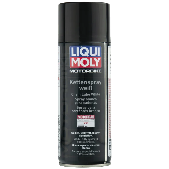 Белая цепная смазка для мотоциклов LIQUI MOLY Motorbike Kettenspray weiss 0,4л