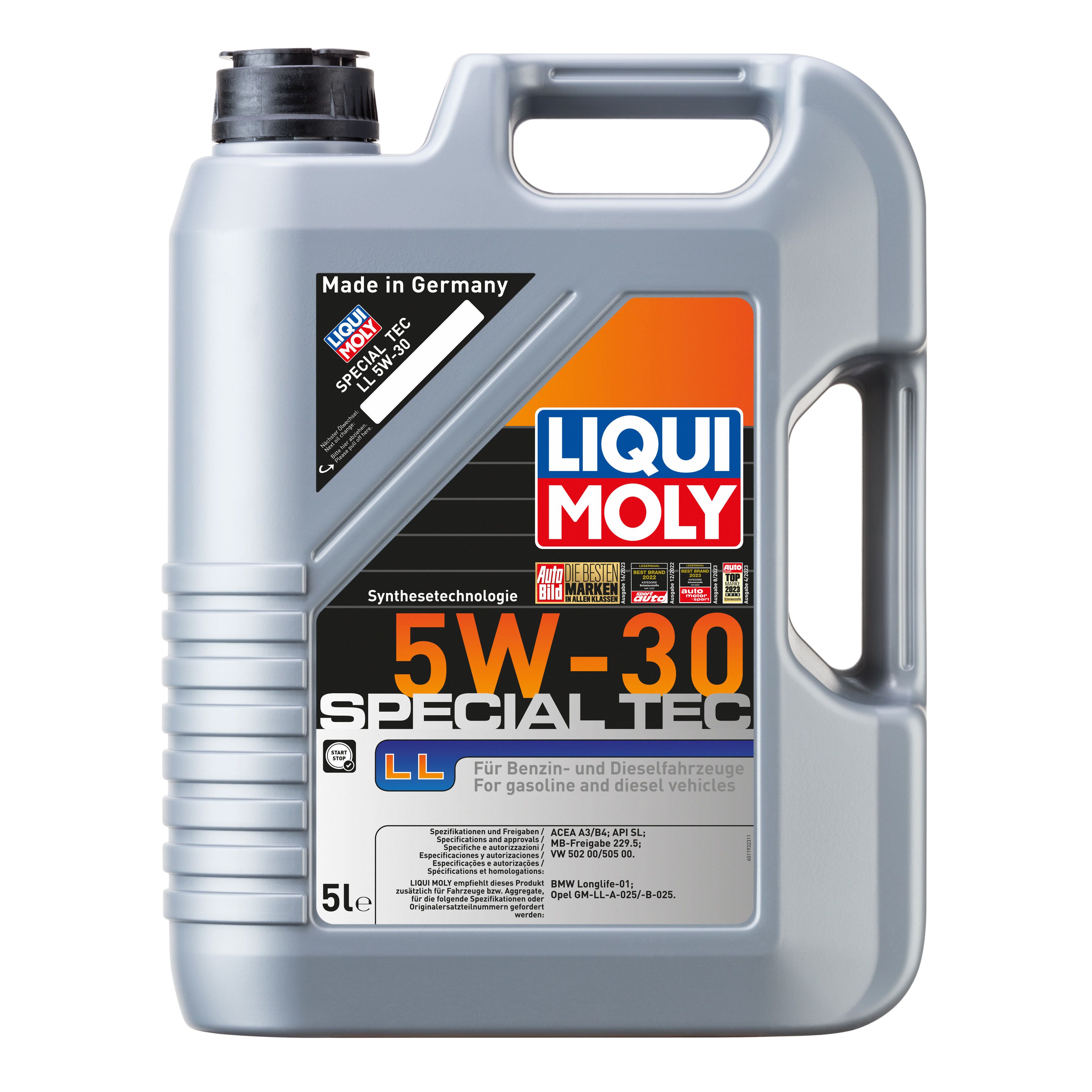 Масло моторное синтетическое LIQUI MOLY Special Tec LL 5W30 API SL/CF; A3/B4 5л